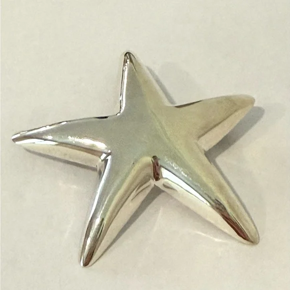 Vintage 925 Sterling Silver Star Starfish Brooch Jewelry Women’s Puffy - Picture 1 of 10